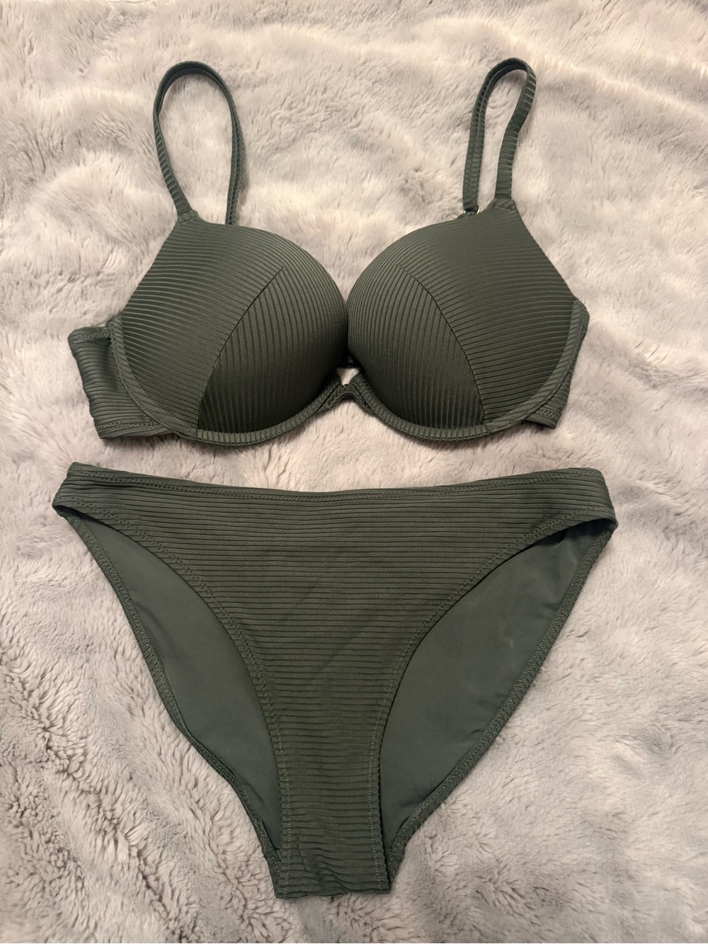 H&M Olive Ribbed Push-Up Bikini Set - Green